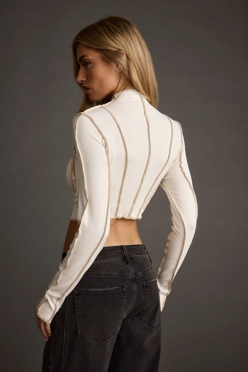 Avalon White Ribbed Long Sleeve Top Teacher Colorfastness