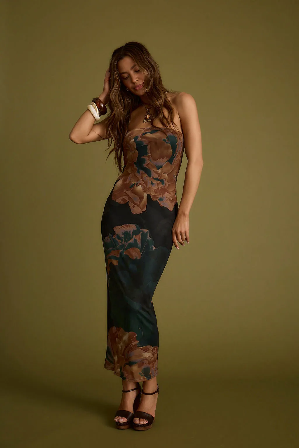 Avani Emerald Floral Strapless Maxi Dress Fall Layer