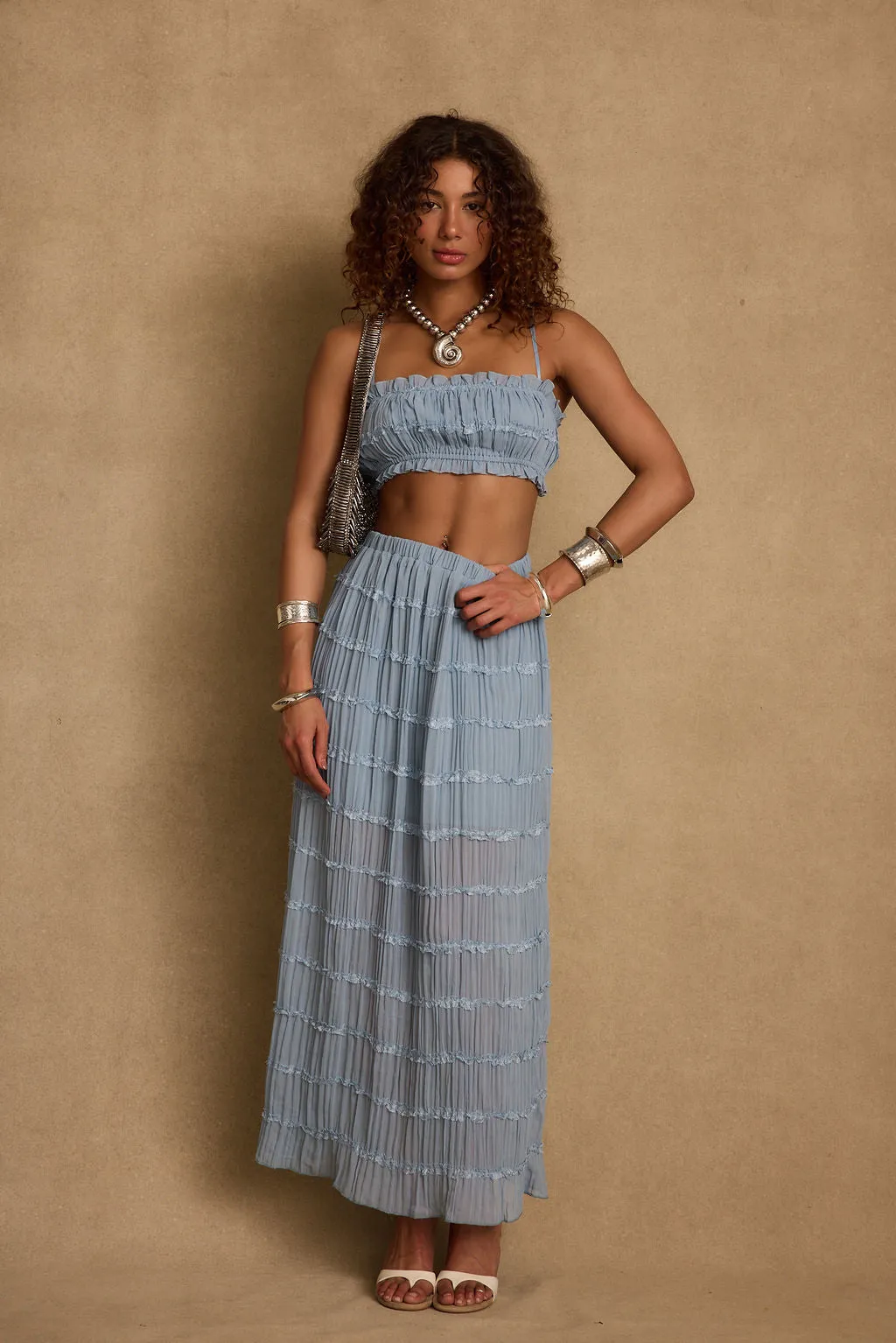 OdorResistantFinish Sustainable Manufacturing Process Azure Baby Blue Crop Top