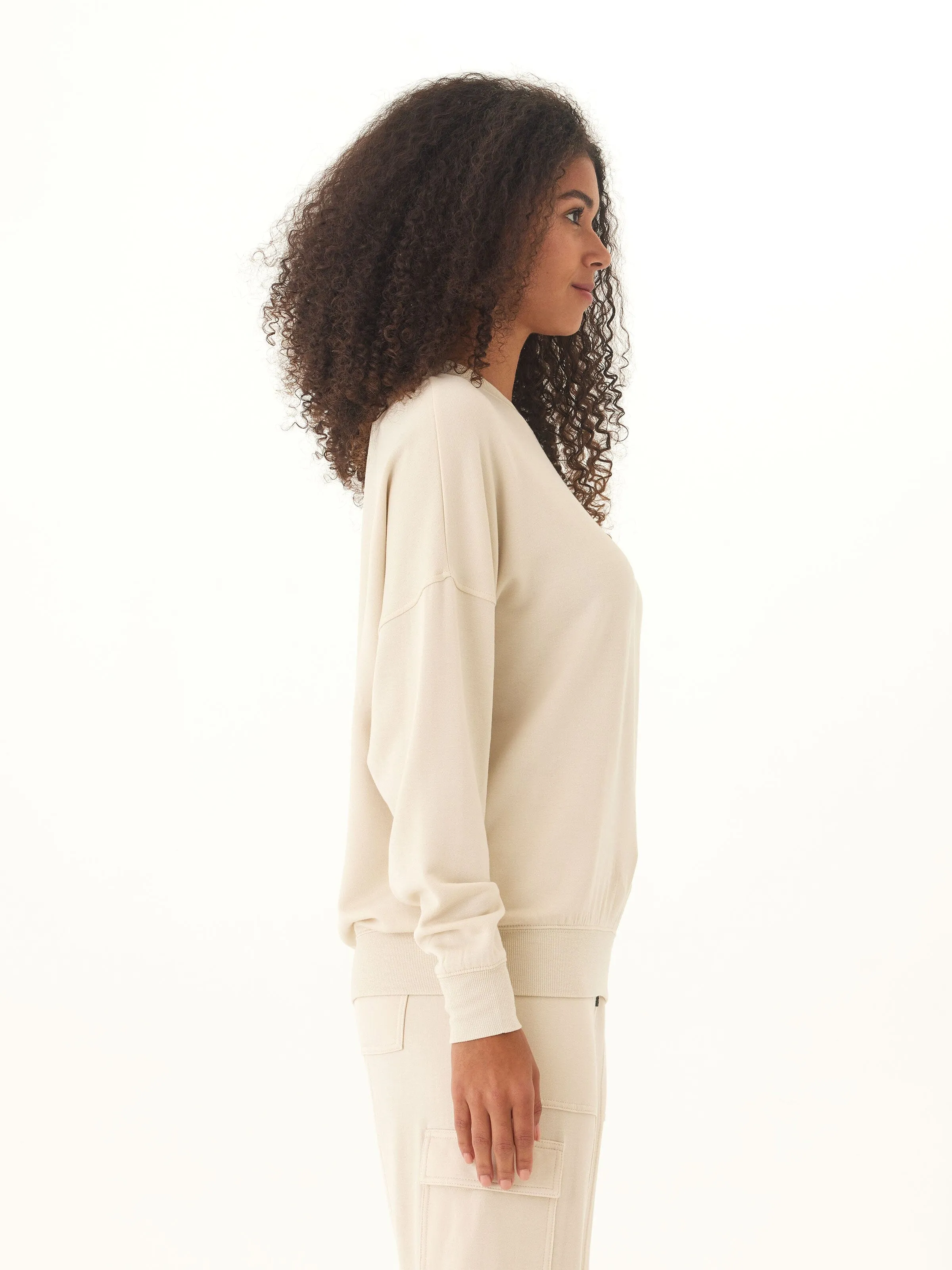 stand neck Long Length Cathy Boyfriend Feather Fleece Pullover