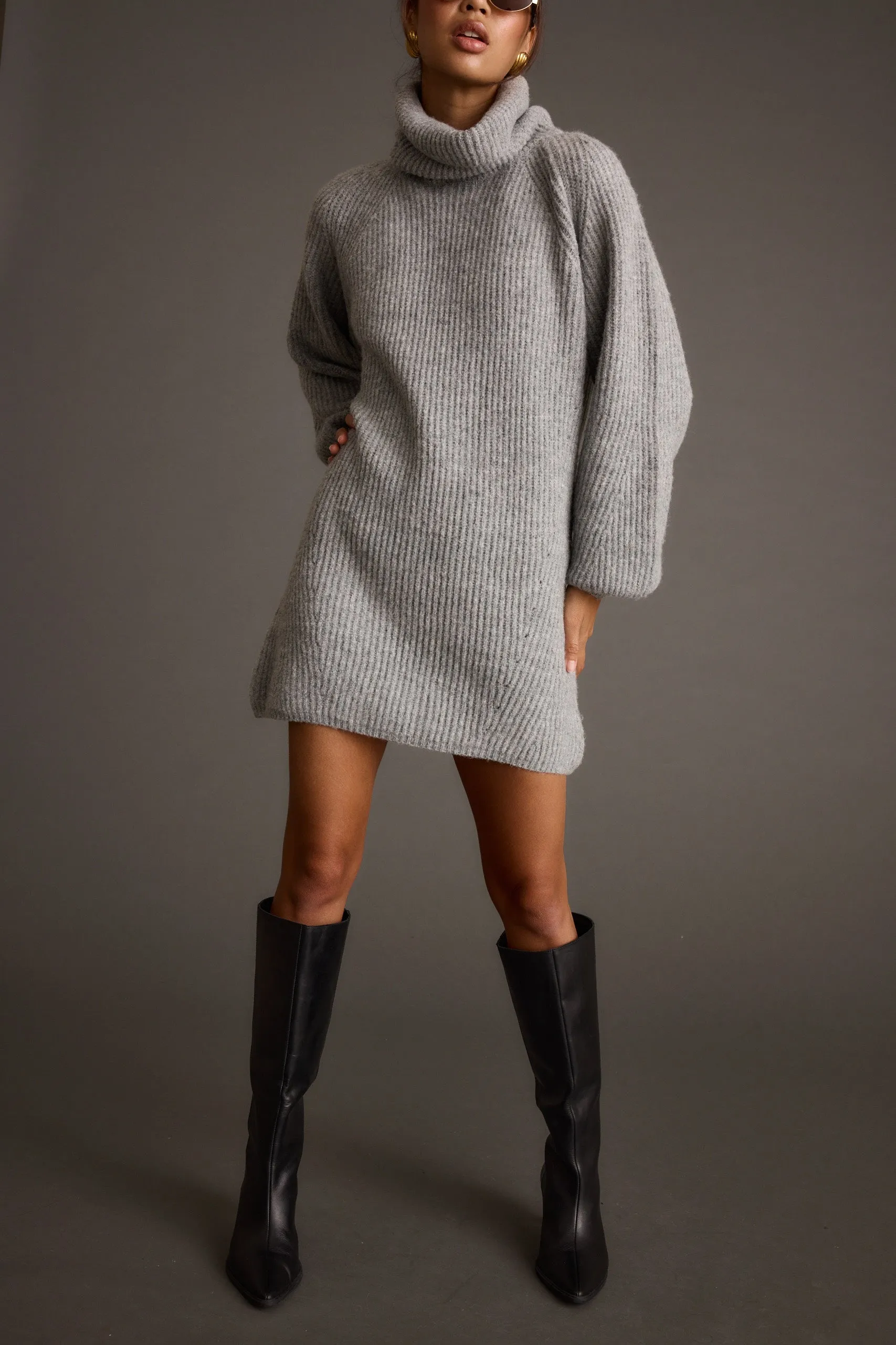 Beach Walk Breathable Comfort Wear Beau Heather Grey Turtleneck Sweater Mini Dress