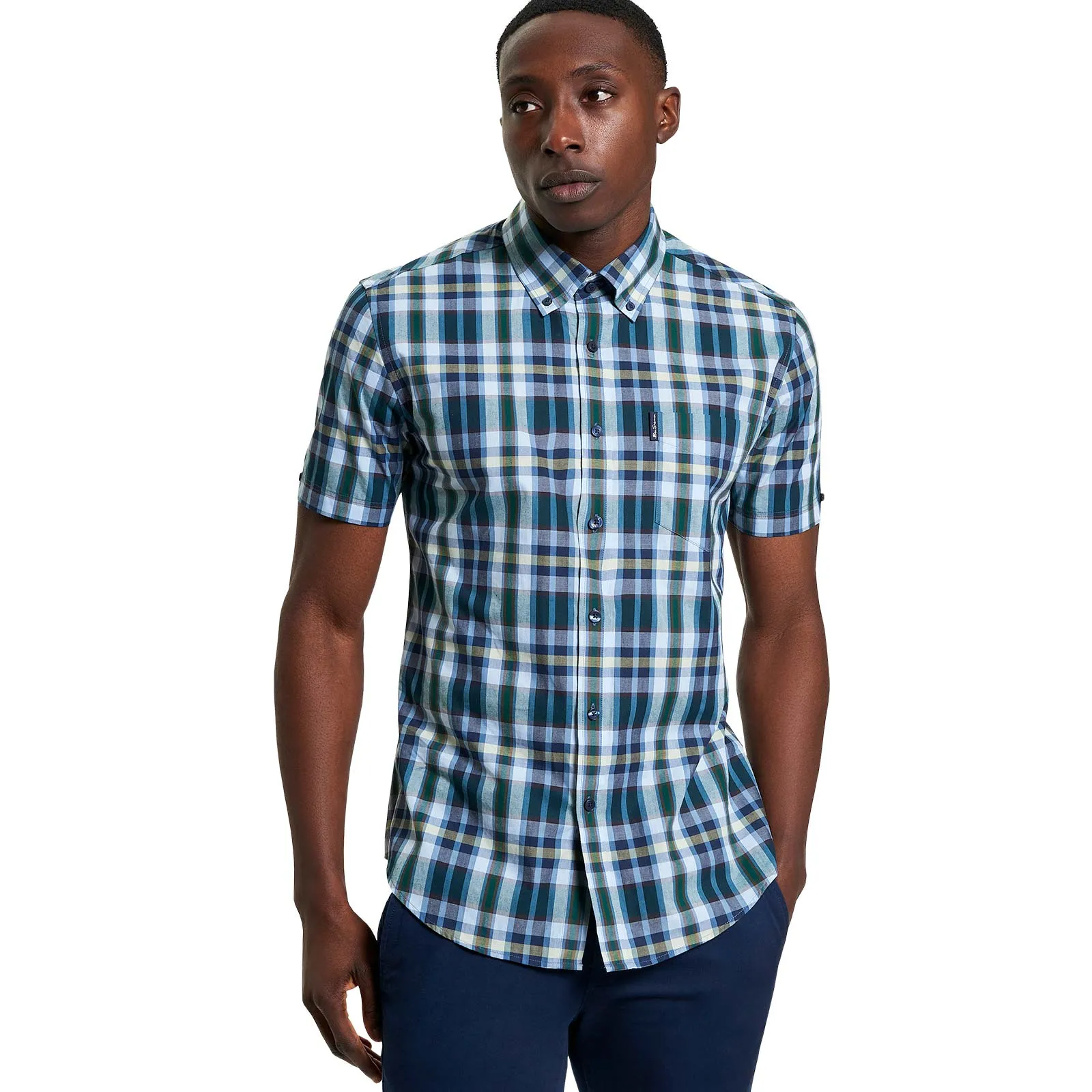 Ben Sherman Mens Irregular Check Short Sleeve Shirt Polo Style Creative Professional