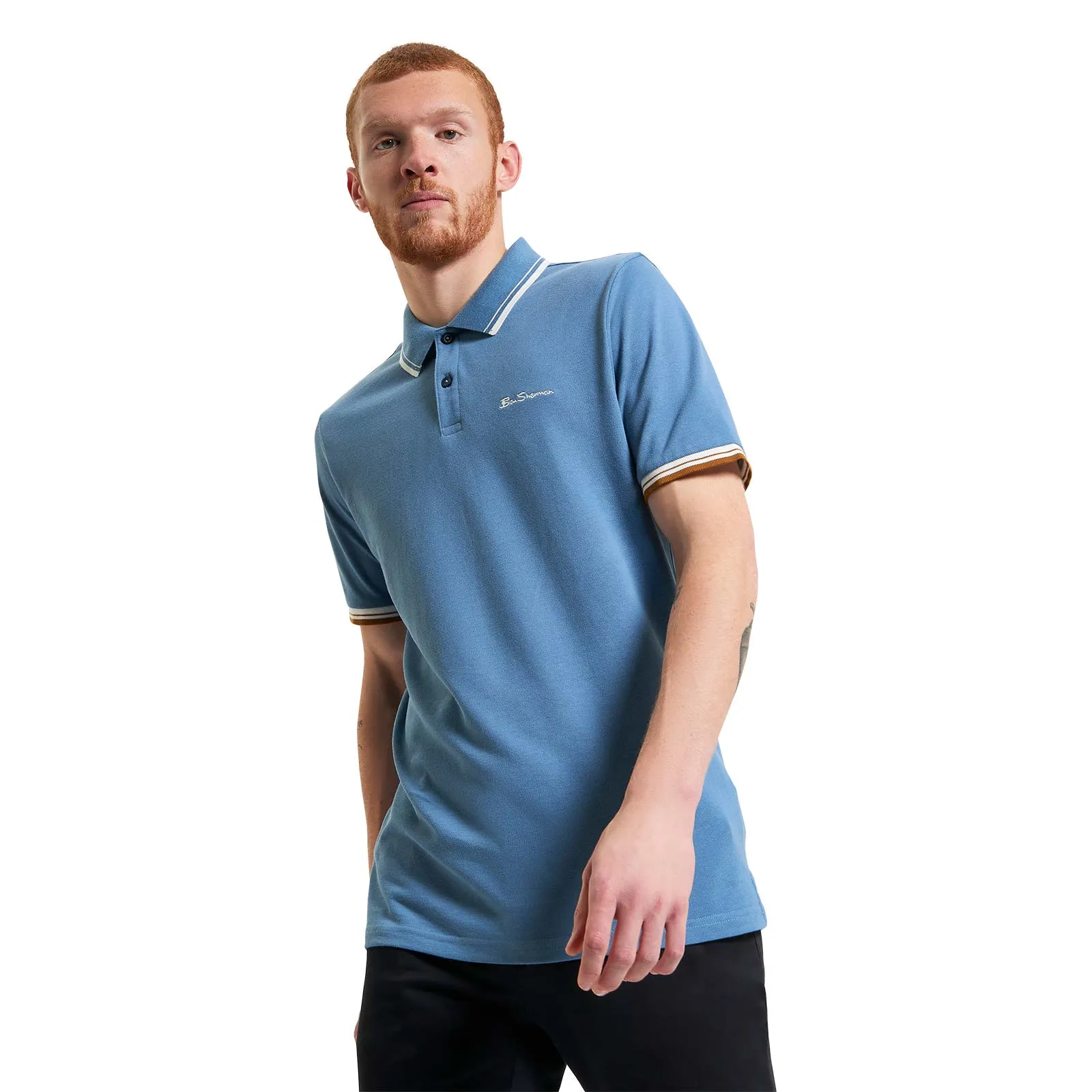 Stretch Comfort Multi Ply Collar Ben Sherman Mens Signature Pique Short Sleeve Polo Shirt