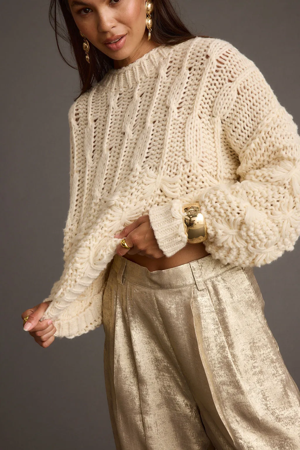 Soft Touch Ribbing Staircase Bethany Cream Cable Knit Sweater