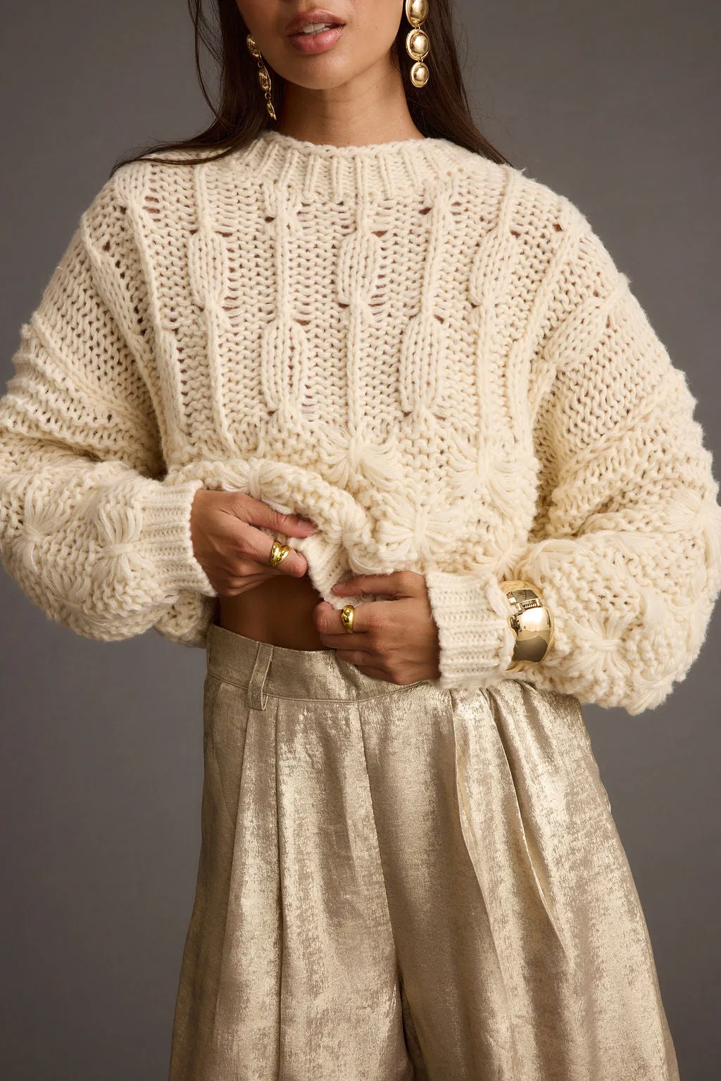 Bethany Cream Cable Knit Sweater Elastic Wardrobe