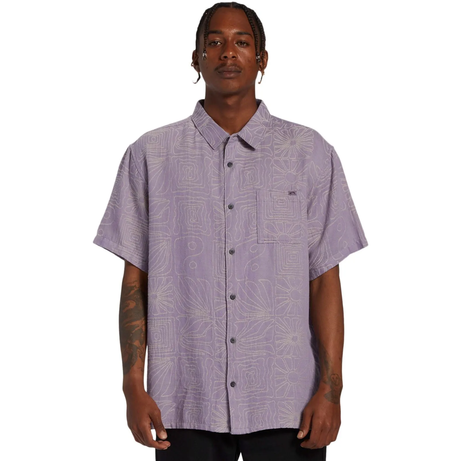 Billabong Mens Sunday Jacquard Short Sleeve Shirt Brushed Inner Lining Backpacking Trip