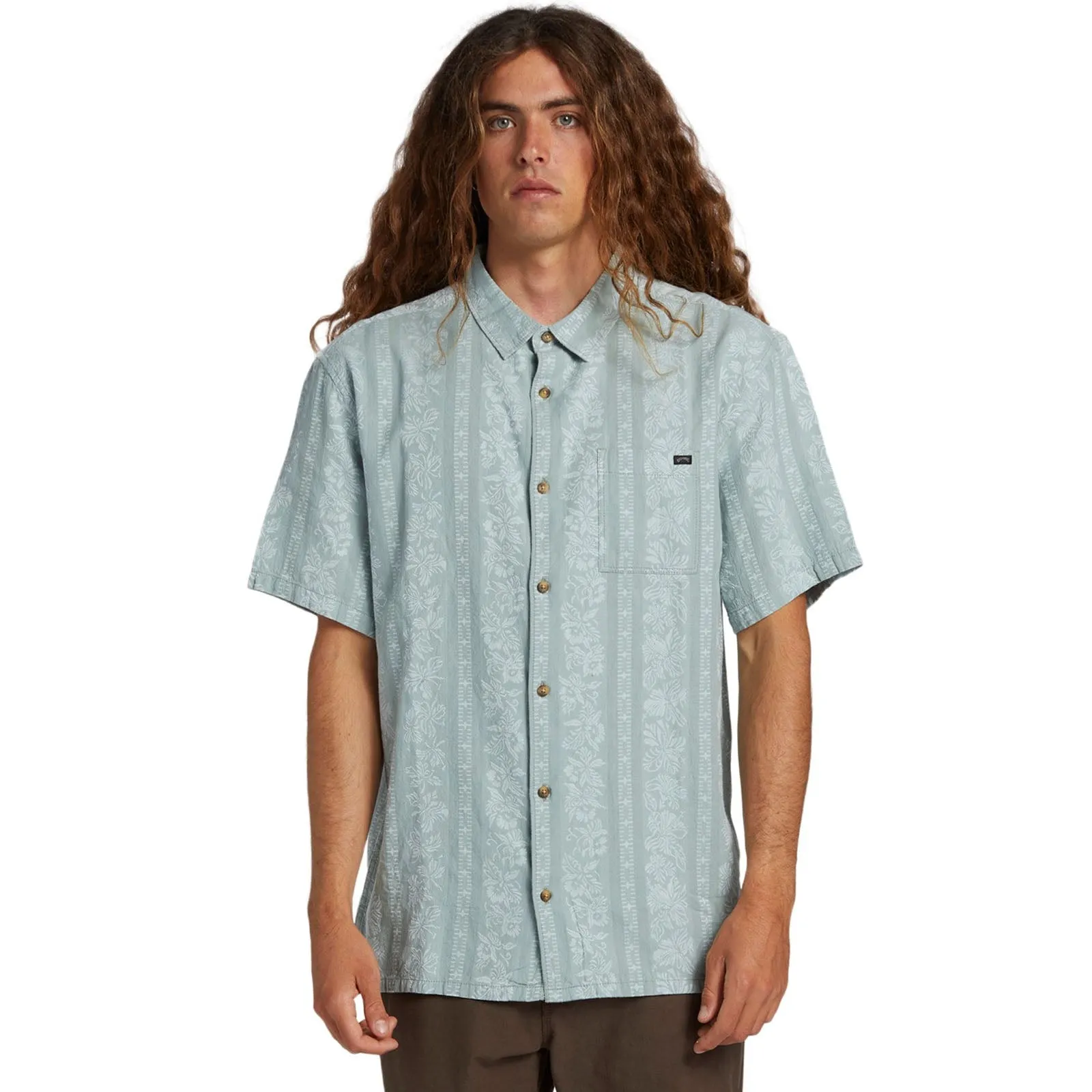 Breathable Cotton Billabong Mens Sunday Jacquard Short Sleeve Shirt