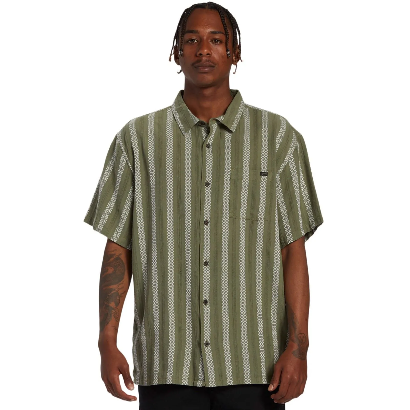 hypoallergenic Neutral Tone Billabong Mens Sunday Jacquard Short Sleeve Shirt