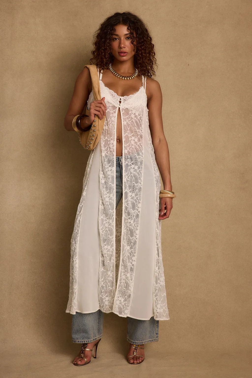 Blanca White Lace Longline Tank DoubleLayeredShoulders AllDay Comfort Design