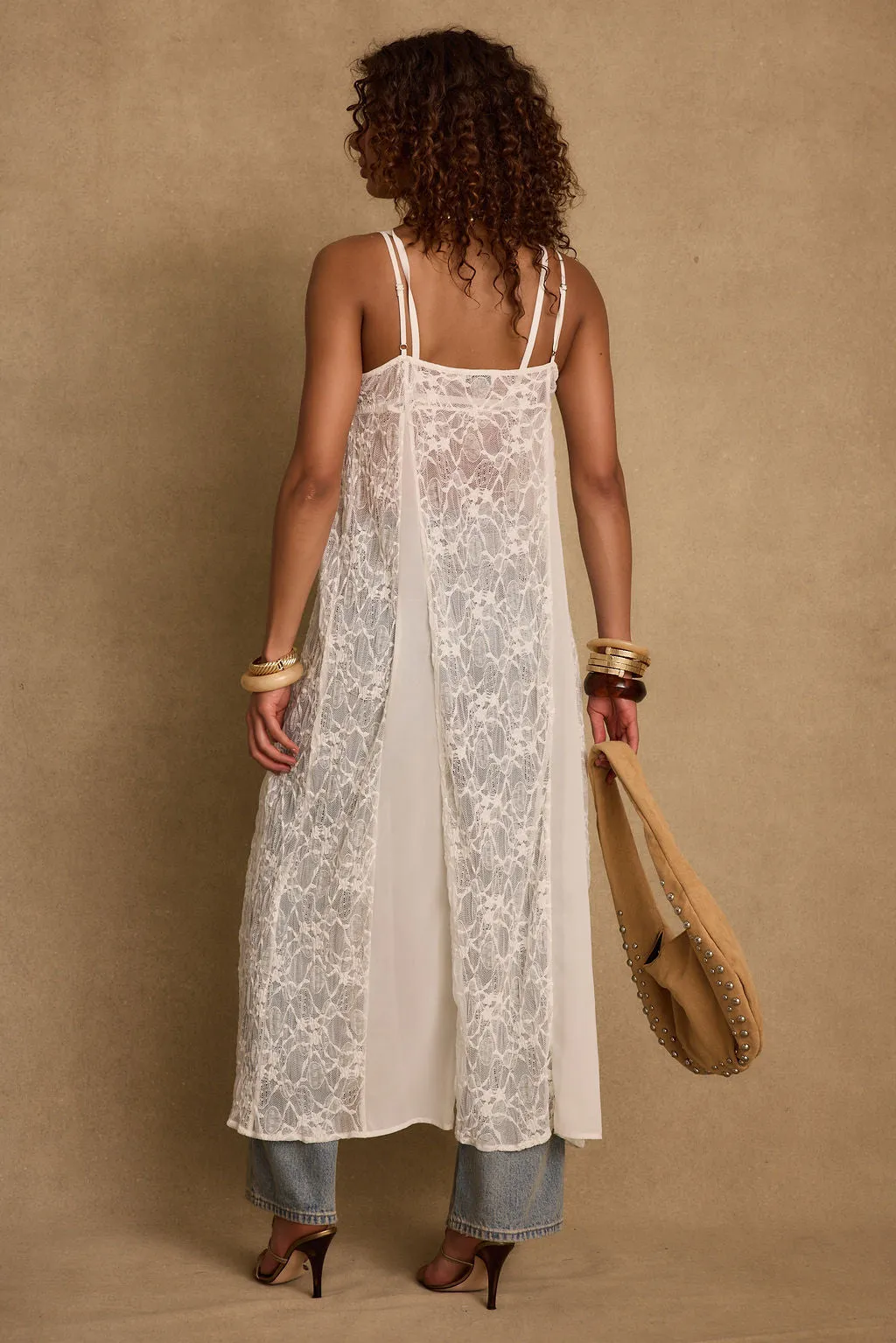 Blanca White Lace Longline Tank SlimFitAdaptation Breathable Construction