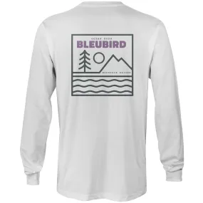 High Stretch Fabric Smooth Interior Lining Bleubird Unisex Campout Long Sleeve T-Shirt - White