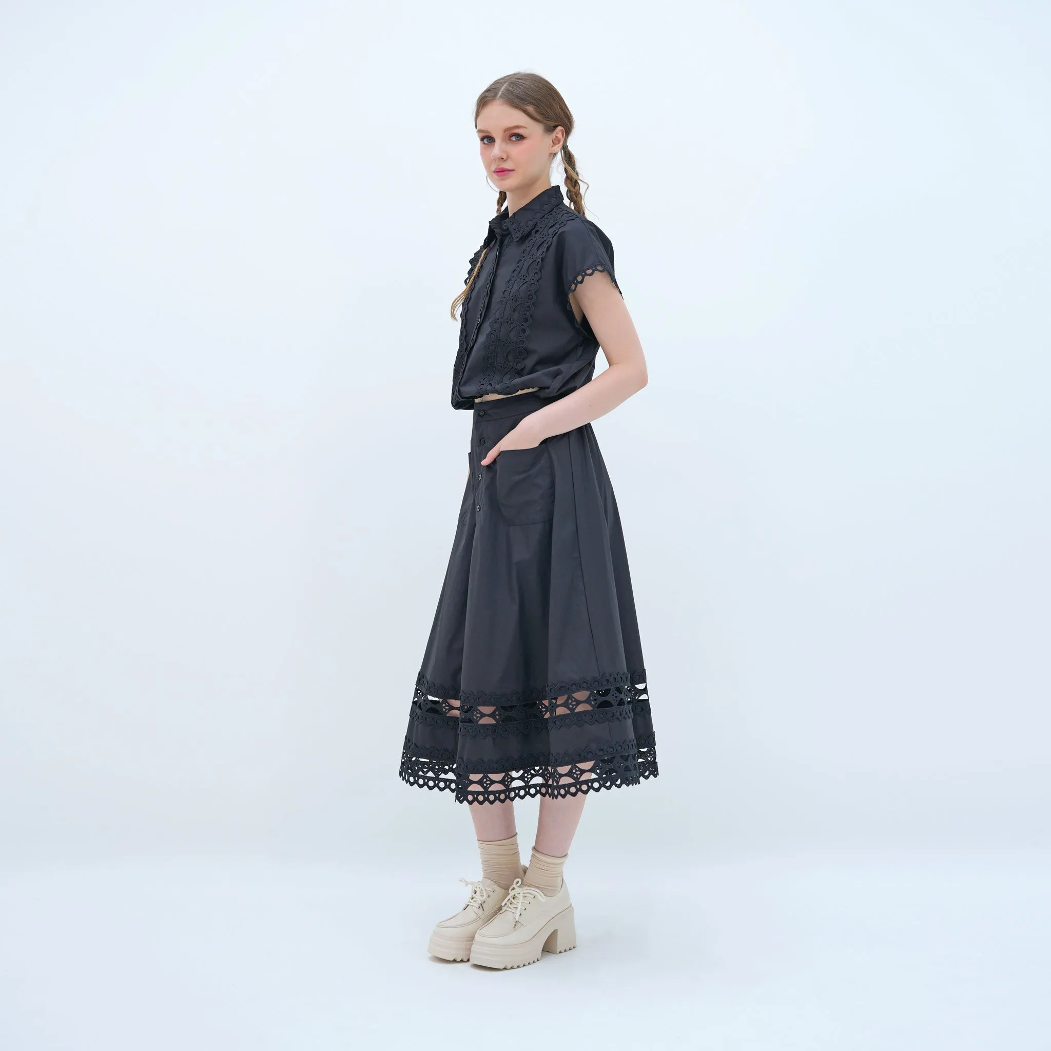 Blouse & Midi Skirt Set Elasticized Cuff