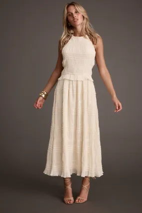 Quinn Ivory High Neck Shimmer Chiffon Maxi Dress Gradient Shade