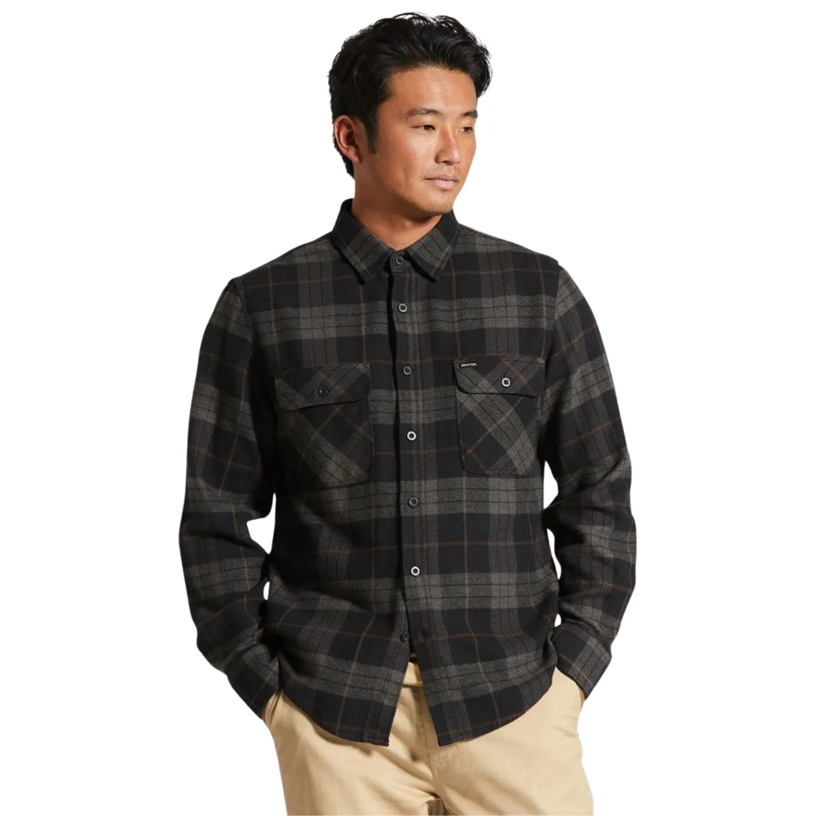 Brixton Mens Bowery Flannel Long Sleeve Shirt handmade touch Gym Appropriate