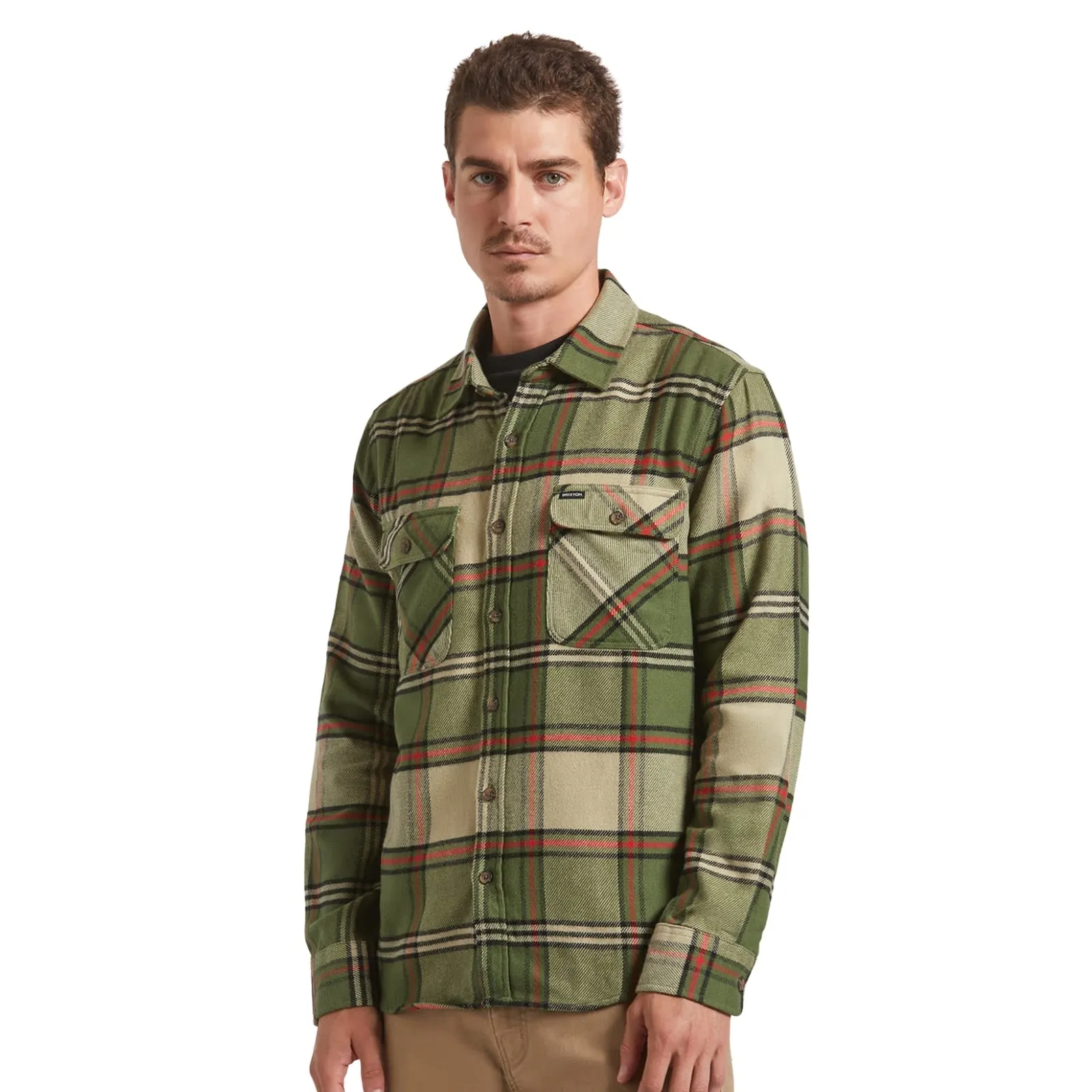 Brixton Mens Bowery Flannel Long Sleeve Shirt Rugged Style crew neck
