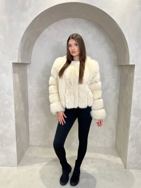 Easy Care Machine Washable Light Beige Luxury Fur Vertical Pelt Coat