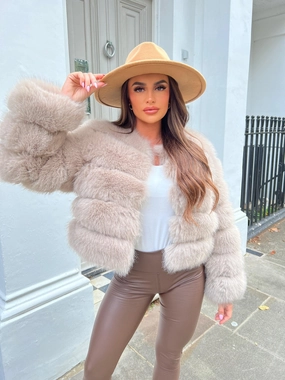 Double Layered Beige Premium Faux Fur Jacket