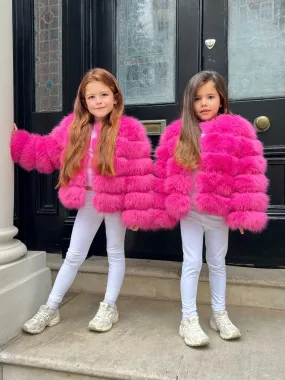 Hot Pink Childrens Faux Fur Coat Quick Access Pockets