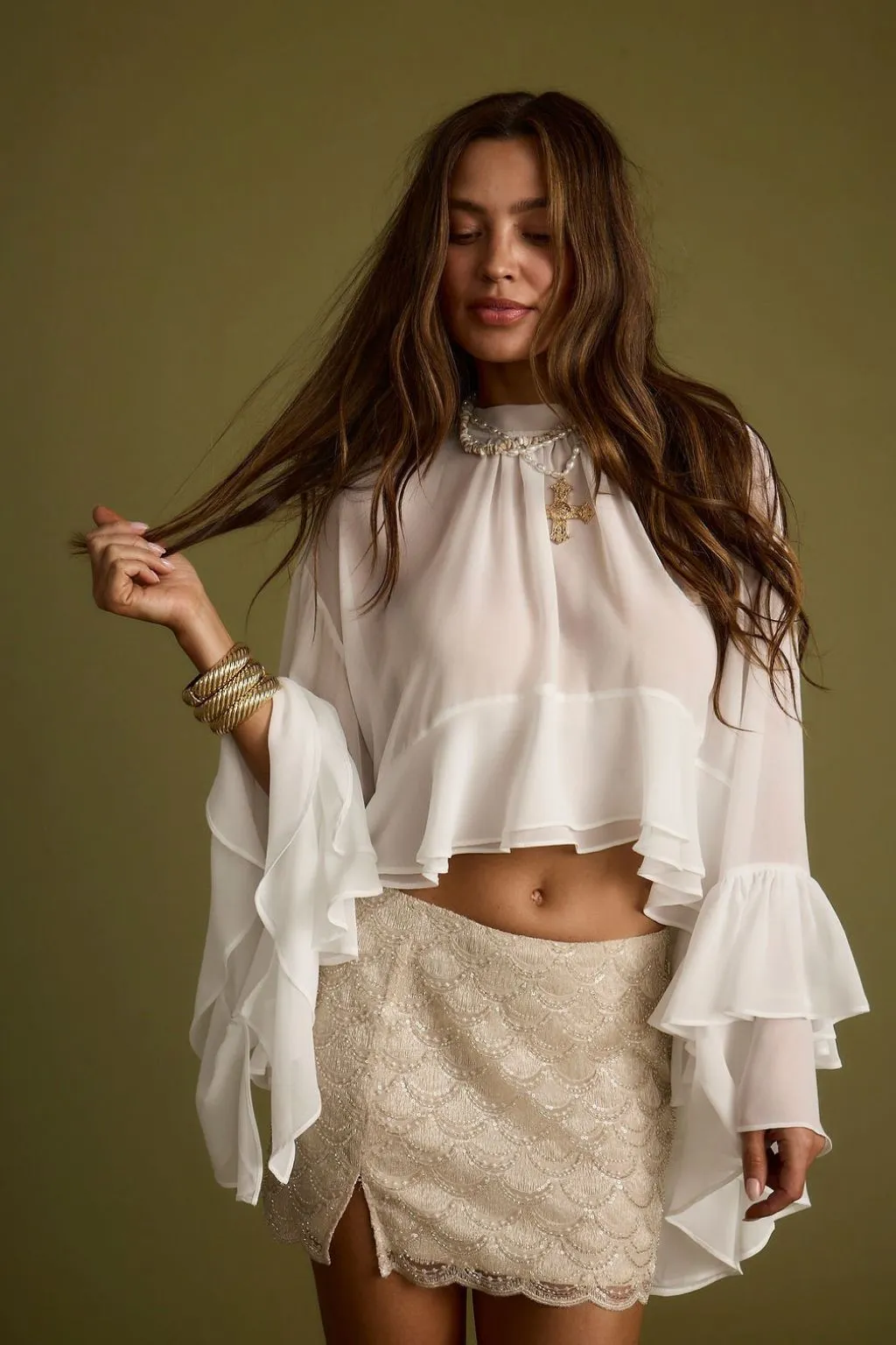 Lola White Chiffon Ruffle Top Vase Modern