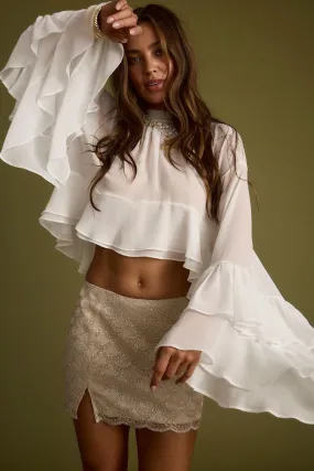 Lola White Chiffon Ruffle Top Durable Quality