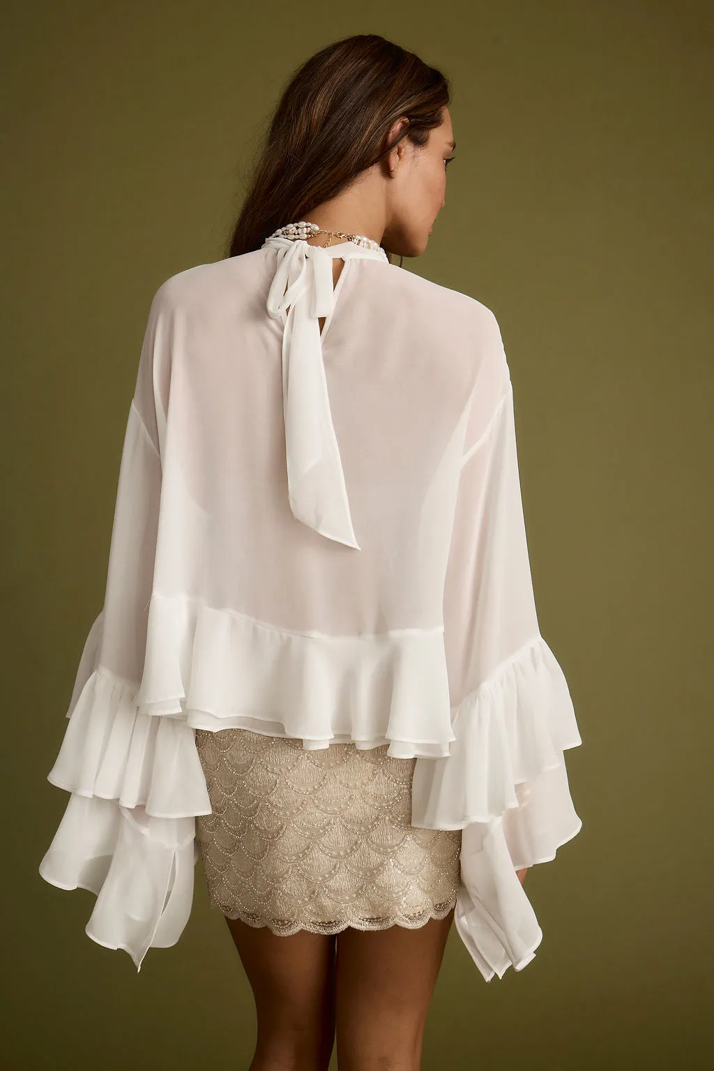 Geometric Shape Lola White Chiffon Ruffle Top