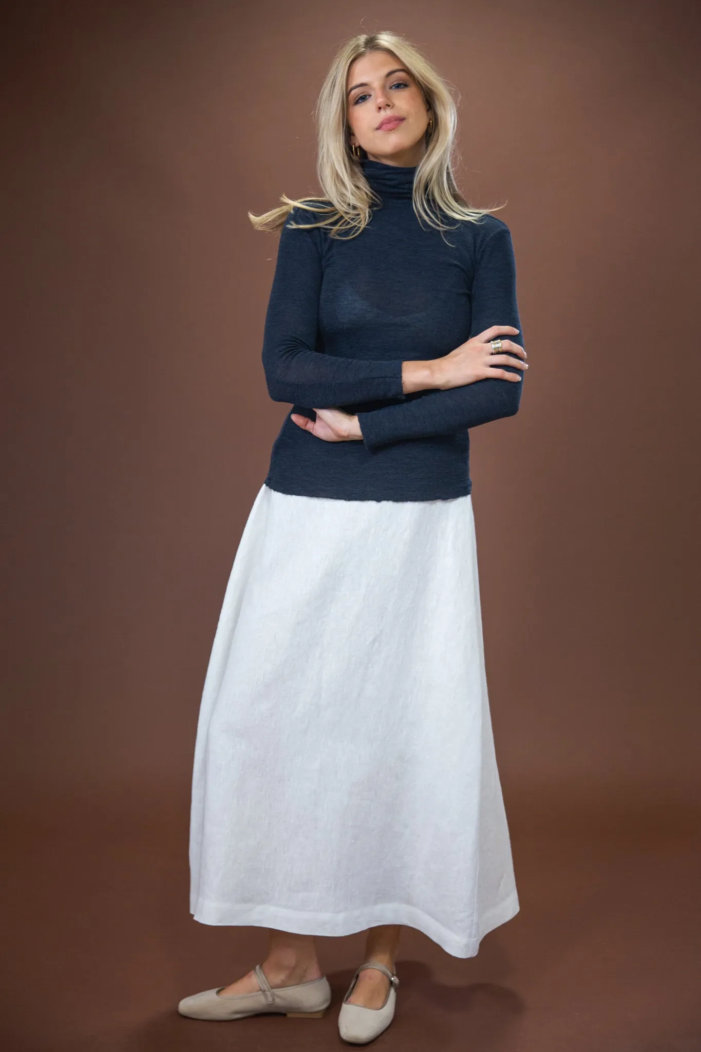 Merino Roll Neck | Mid Blue Melange Casual Comfort Fit