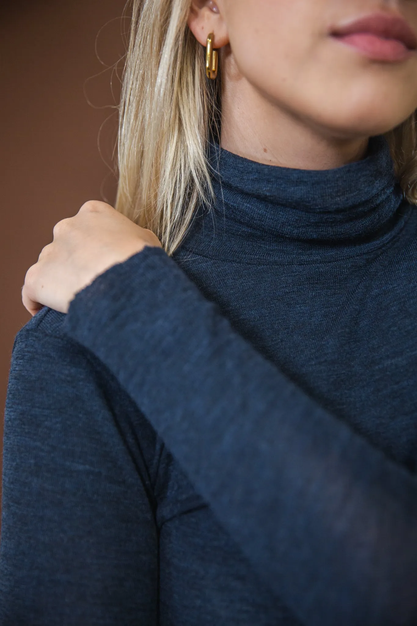 Merino Roll Neck | Mid Blue Melange Breathable Fit Design Comfortable Wear