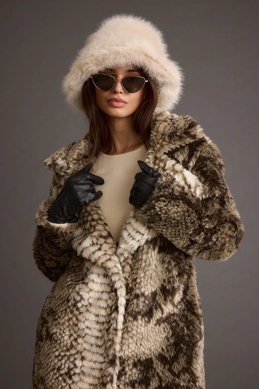 Adjustable Cuff Design Ventilation System Vivienne Grey Snake Faux Fur Jacket