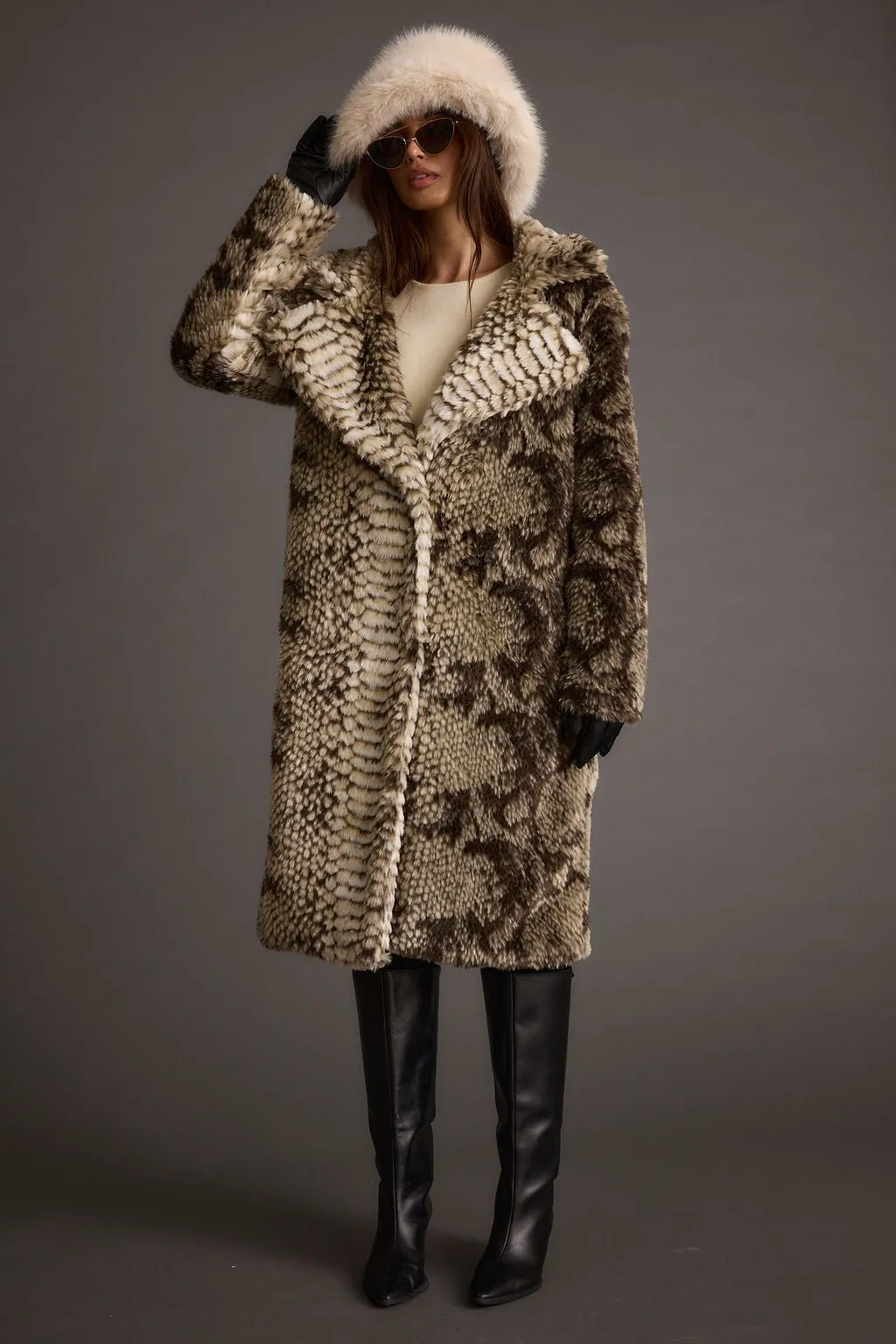 Winter Outerwear Vivienne Grey Snake Faux Fur Jacket