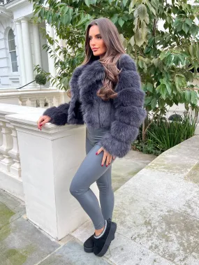Travel Commuter Layer Charcoal Premium Faux Fur Collared Jacket
