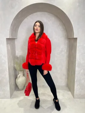 Red Luxury Fur Cardigan Transitional Look