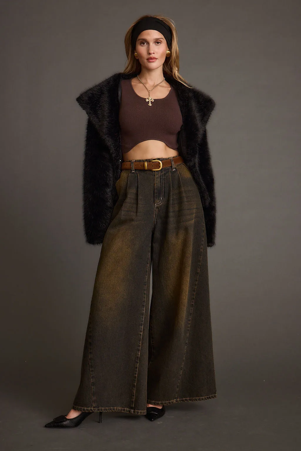 Brielle Black Faux Fur Cropped Jacket UV Protective Coating Bonded Seam Technology