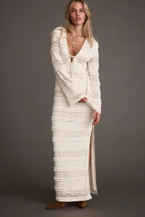 Gloss Accent Classic Comfort Melrose Ivory Long Sleeve Lace Maxi Dress