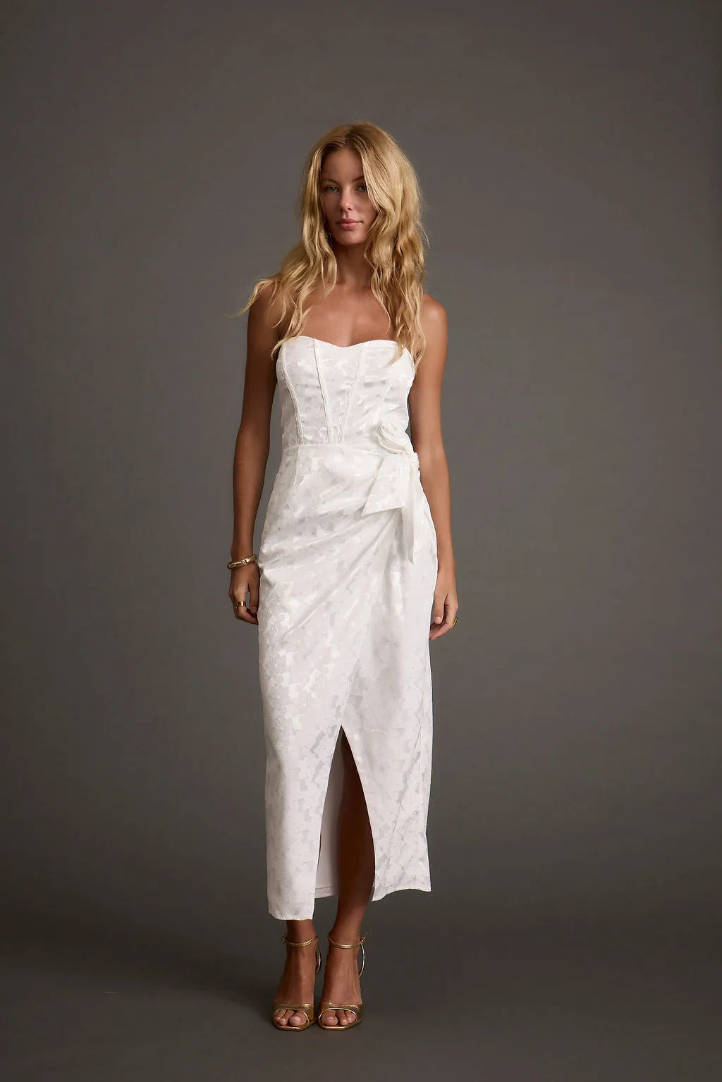 Brighton White Strapless Satin Wrap Dress Quick Glam Effortless Layering