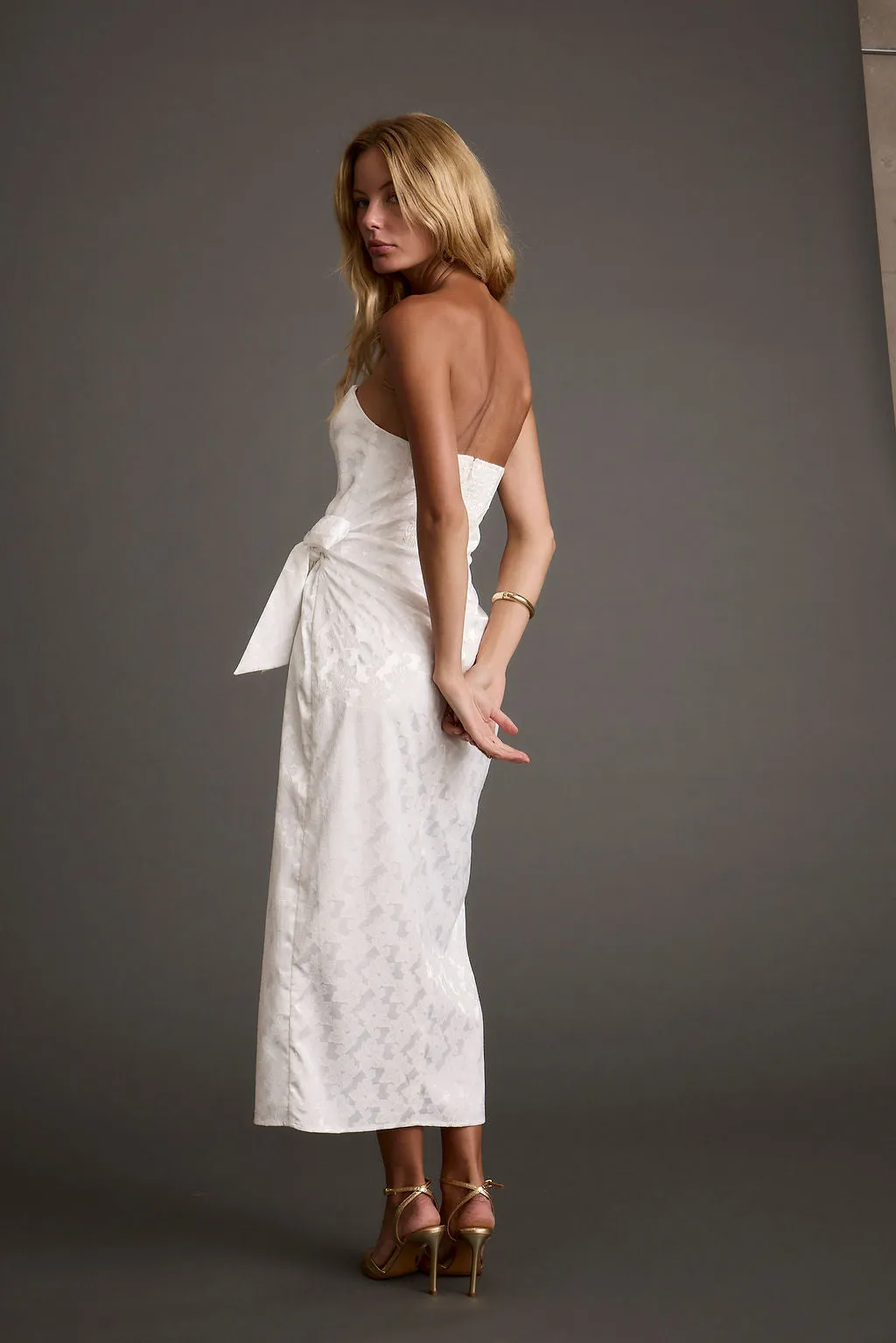Fitted Look Clean Flow Brighton White Strapless Satin Wrap Dress