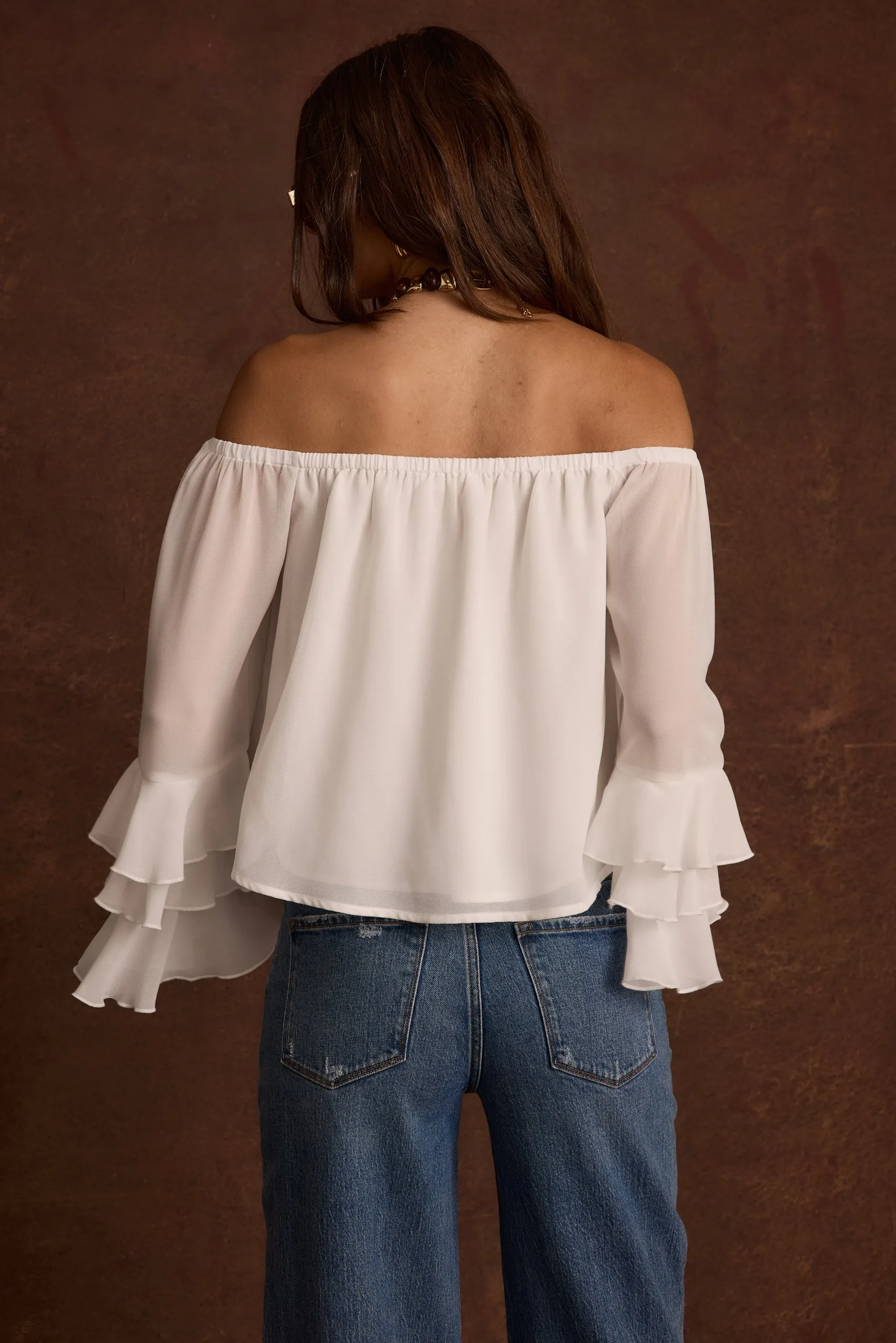 Embroidered Mountain peak Brinley Off Shoulder Blouse