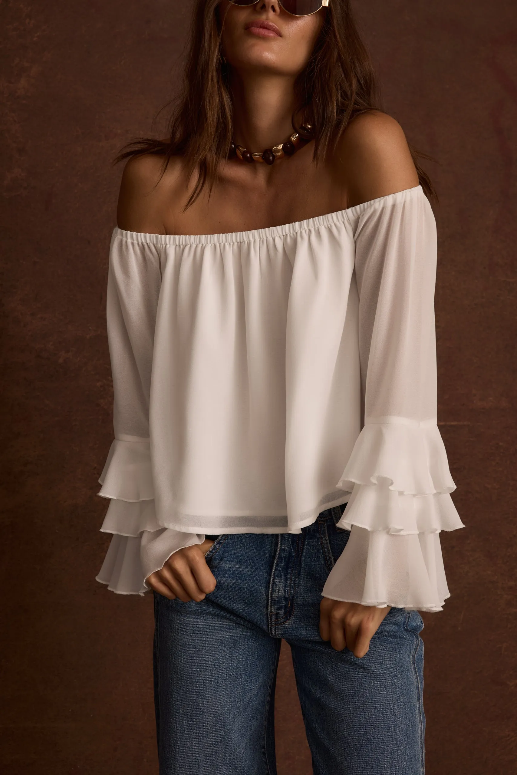 Brinley Off Shoulder Blouse Office Worker wrinkle - resistant
