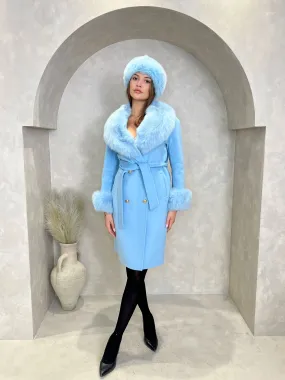 Flexible Shoulder Gussets Flexible Shoulder Panels Pastel Blue Luxury Fur Cashmere Coat