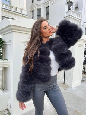 Casual Staple Weatherproof Zipper Seals Charcoal Premium Faux Fur Jacket