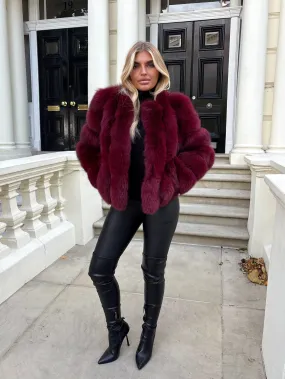 Burgundy Luxury Fur Vertical Pelt Coat Durable Abrasion Resistant