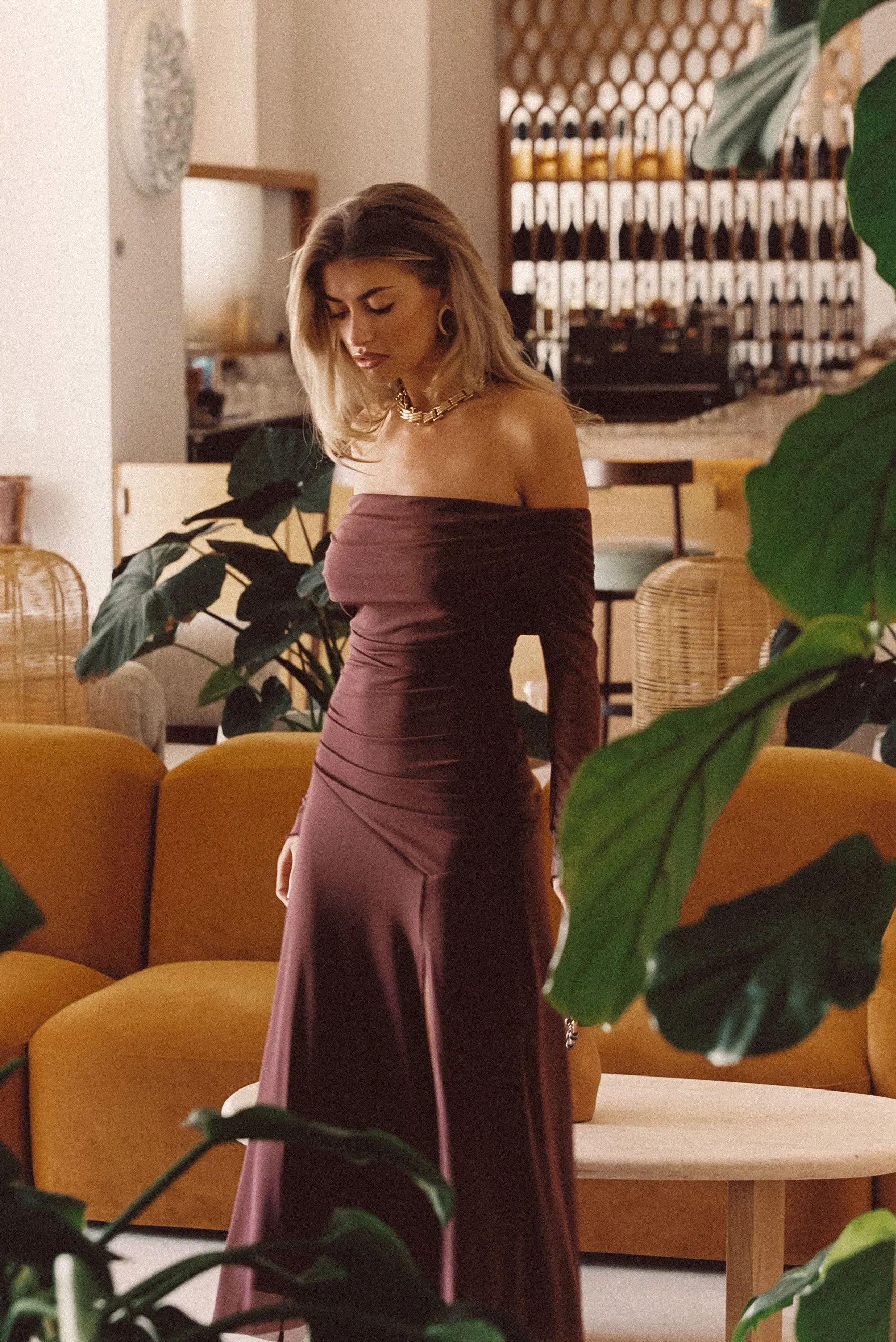 Cairo Merlot Mesh Maxi Dress Night Charm Layered Comfort Wear