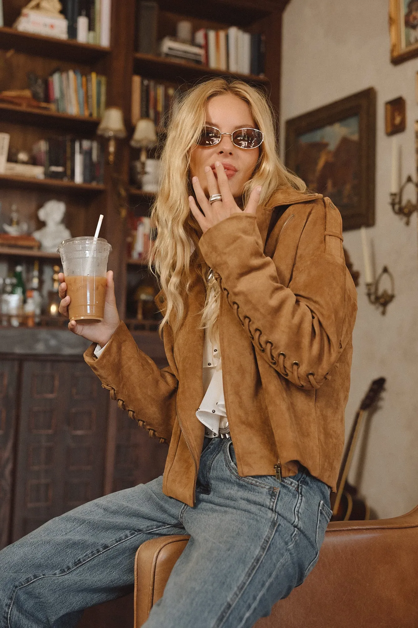 Camden Cognac Vegan Suede Jacket hiker