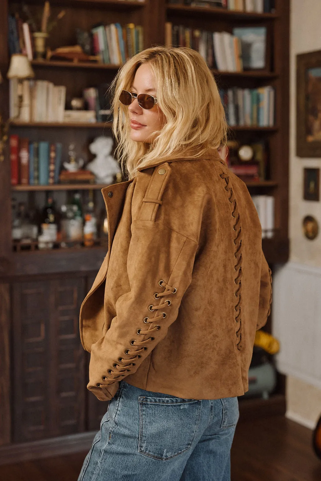 Spandex concert Camden Cognac Vegan Suede Jacket