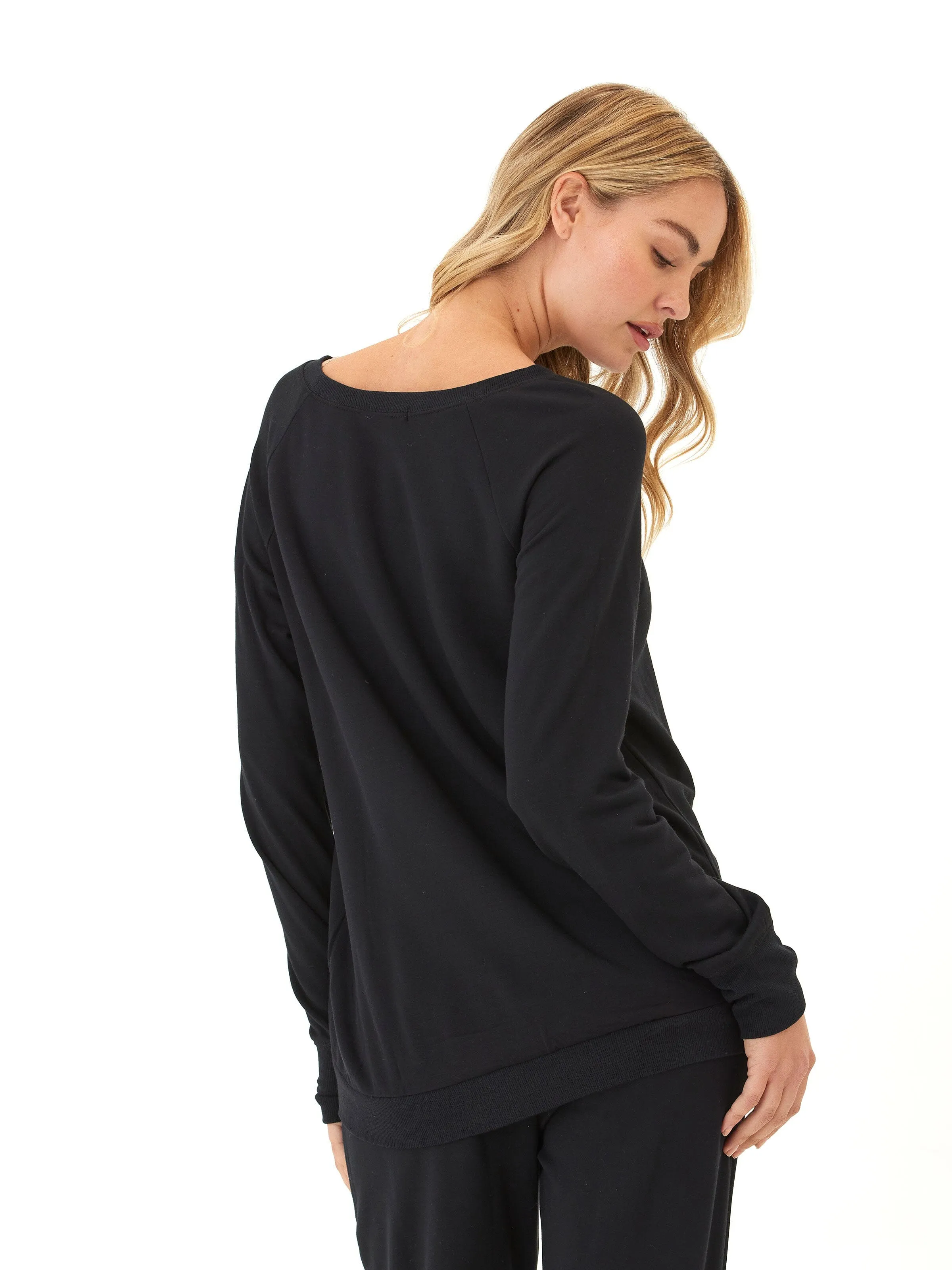 Layered Drape Double stitching Cannon Feather Fleece Tulip Hem Tunic Sweatshirt