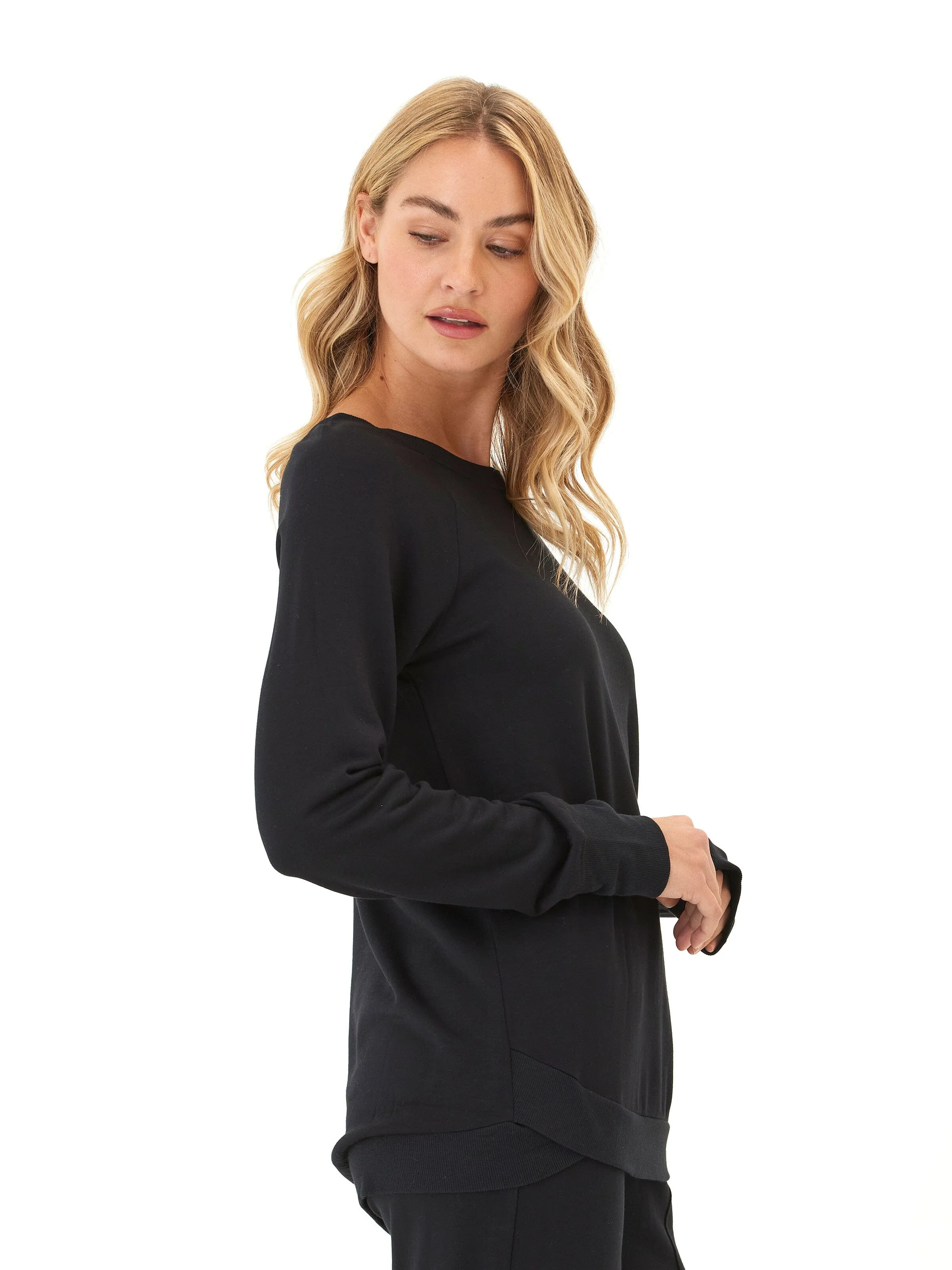 Lightweight Material Casual Fit Layer Cannon Feather Fleece Tulip Hem Tunic Sweatshirt