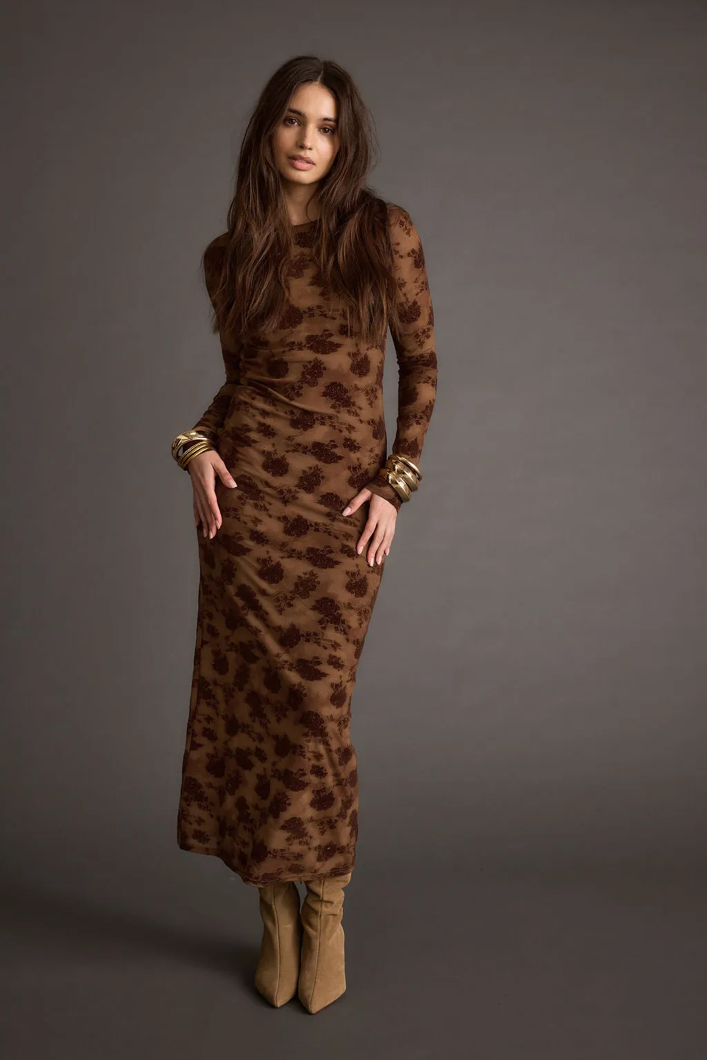 Casanova Brown Floral Maxi Dress Easy Match