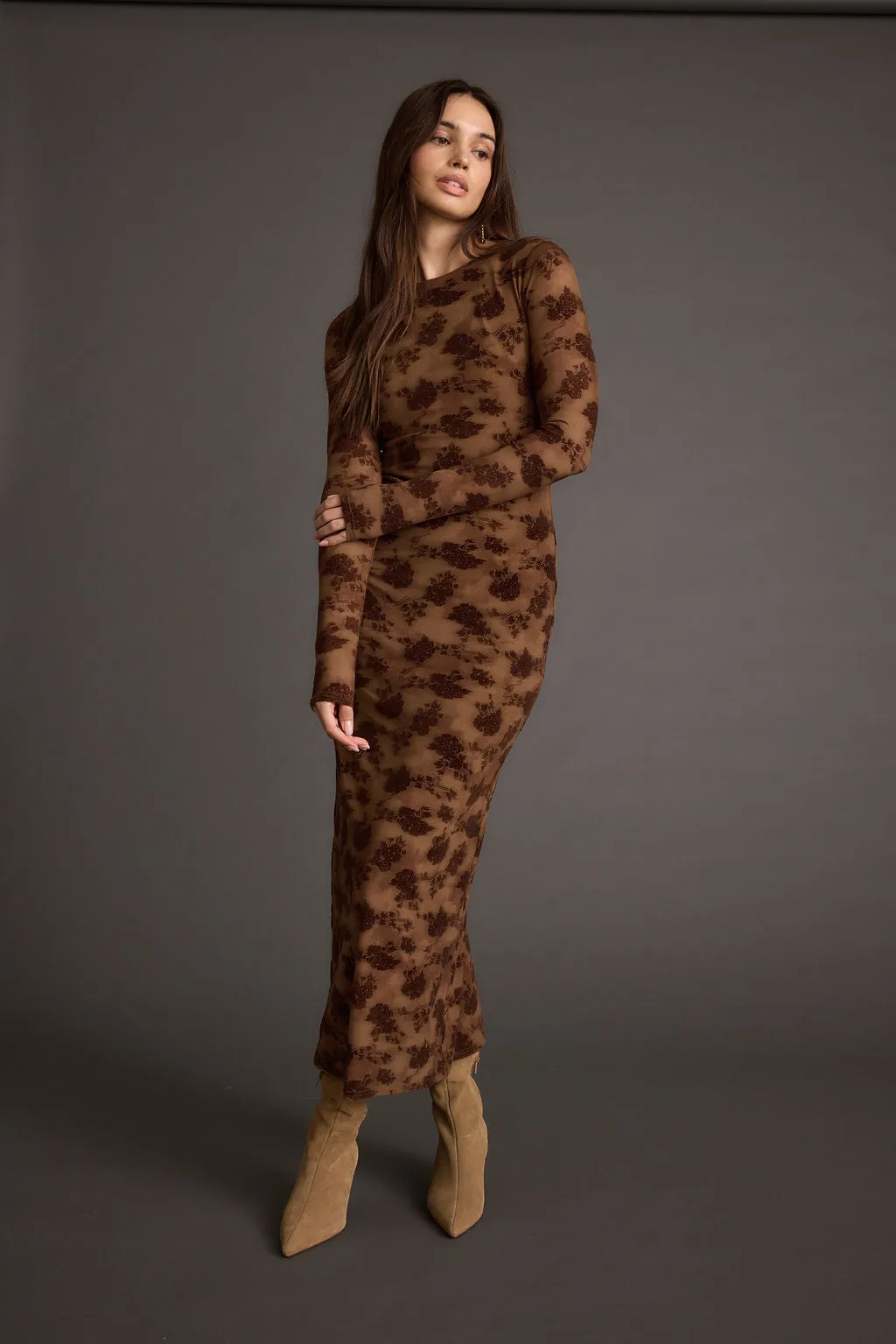 Casanova Brown Floral Maxi Dress DeepPocketStyle