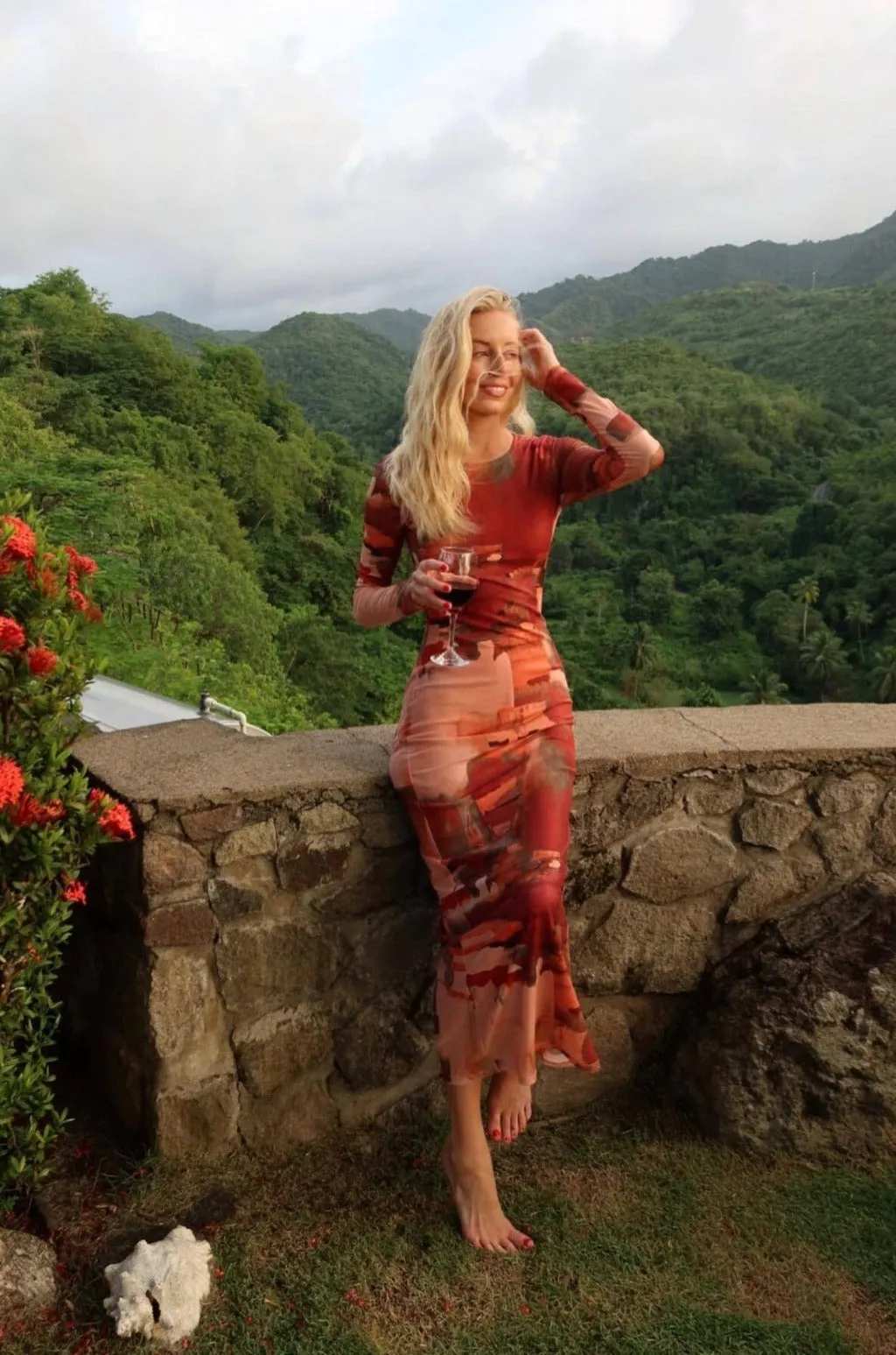 Maximalist-Trend Casanova Printed Mesh Maxi Dress
