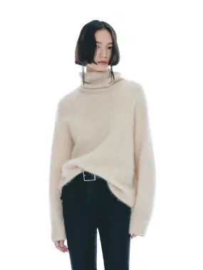 Cashmere Turtleneck Fuzzy Sweater Chilly Comfort Look