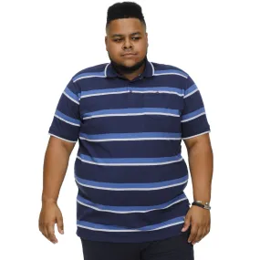 D555 Mens Hobson Big Tall Kingsize Full Stripe Jersey Polo Shirt - Navy Stripe TemperatureRegulating Layer